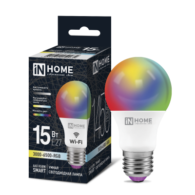 Лампа светодиодная LED-A60-RGBW-SMART 15Вт 230В димм. Е27 3000-6500К 1450Лм IN HOME