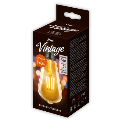 LED-ST64-5W/GOLDEN/E27 GLV22GO Лампа светодиодная Vintage. Форма «конус», золотистая колба. Картон. 